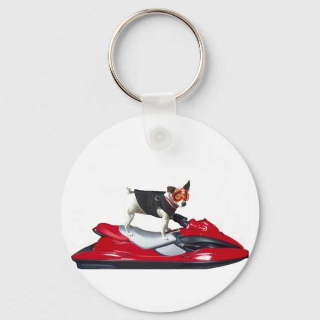 Jack Russell Terrier auf Jetski Schlüsselanhänger (Vorderseite)
