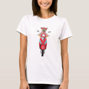 Jack-Russell-Terrier auf rotem Moped T-Shirt