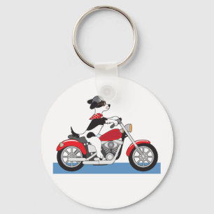 Jack Russell Terrier Biker Hund auf rotem Motorrad Schlüsselanhänger