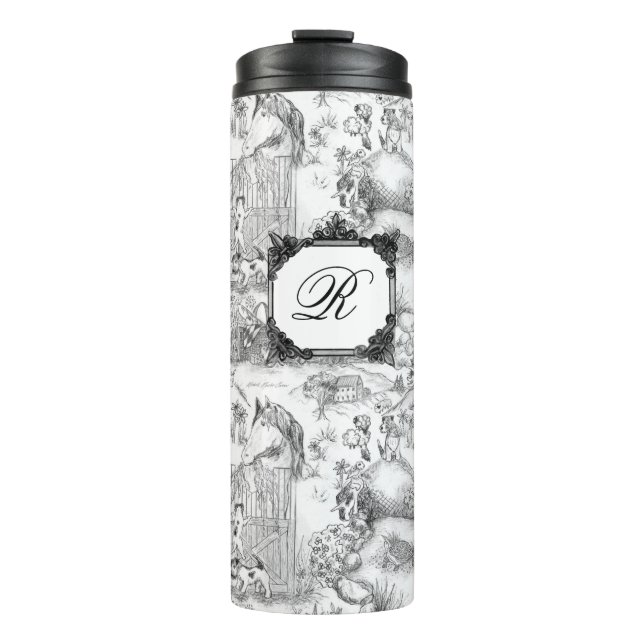 JACK RUSSELL Terrier Black Toile mit Monogramm Thermosbecher (Vorderseite)