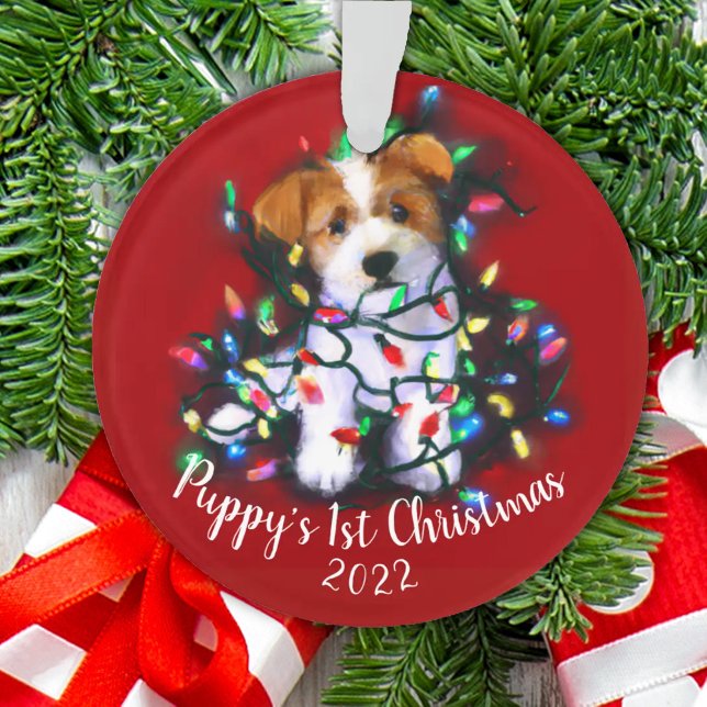 Jack Russell Terrier Chien et feux d'arbre de Noël (Créateur téléchargé)