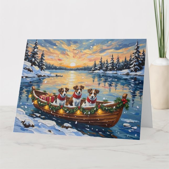 Jack Russell Terrier Christmas Boat Holiday Karte (Vorderseite)