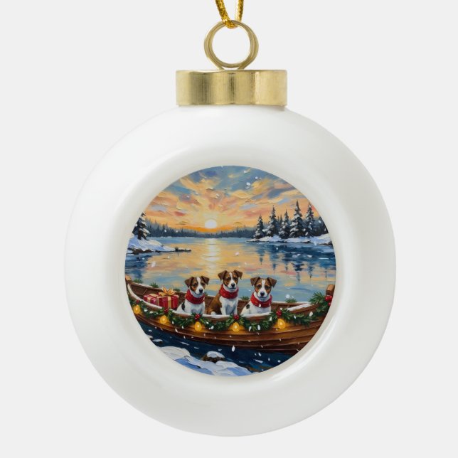 Jack Russell Terrier Christmas Boat Holiday Keramik Kugel-Ornament (Vorderseite)