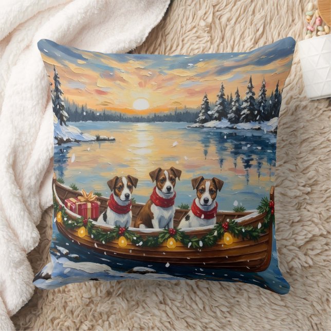 Jack Russell Terrier Christmas Boat Holiday Kissen (Decke)