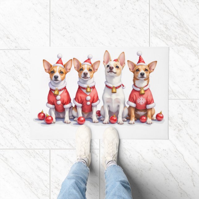 Jack Russell Terrier Christmas Dress Santa Hat Fußmatte (Indoor)