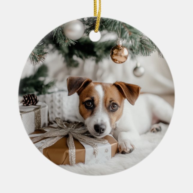 Jack Russell Terrier Christmas Keramik Ornament (Vorne)