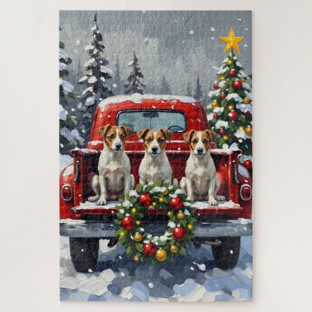 Jack Russell Terrier Christmas Red Truck Holiday (Vertikal)