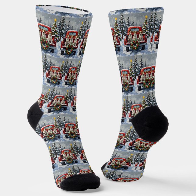 Jack Russell Terrier Christmas Red Truck Holiday Socken (Gewinkelt)