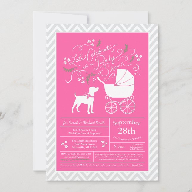 Jack Russell Terrier Dog Baby Dusche Pink Girl Einladung (Vorderseite)