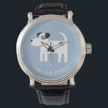 Jack Russell Terrier Dog Benutzerdefinierter Text Armbanduhr<br><div class="desc">Ein bezaubernder Jack Russell oder Parson Terrier Hund auf blauem Hintergrund. Ideal für Ihre Lieblingshundfrau Mama oder Hundedad. Ändern oder entfernen Sie den zu anpassenden Text.</div>
