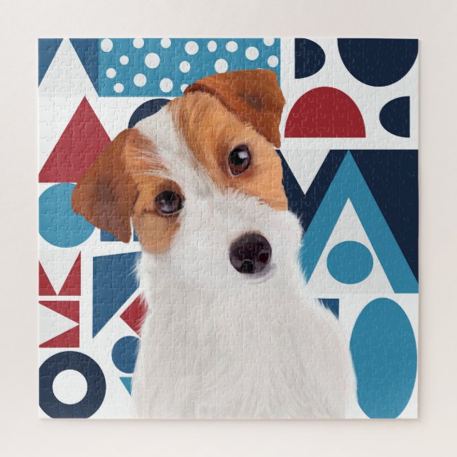 Jack Russell Terrier Dog Blau und rot geometrisch (Vertikal)