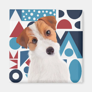 Jack Russell Terrier Dog Blau und rot geometrisch Magnet