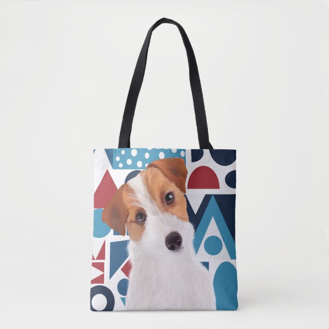 Jack Russell Terrier Dog Blau und rot geometrisch Tasche (Vorderseite)