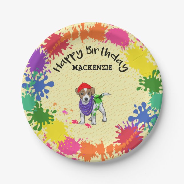 Jack Russell Terrier Dog Fun Paint Art Party     Pappteller (Vorderseite)