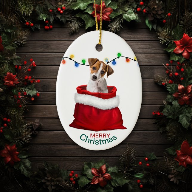 Jack Russell Terrier Dog in der Holiday Gift Bag Keramik Ornament (Von Creator hochgeladen)
