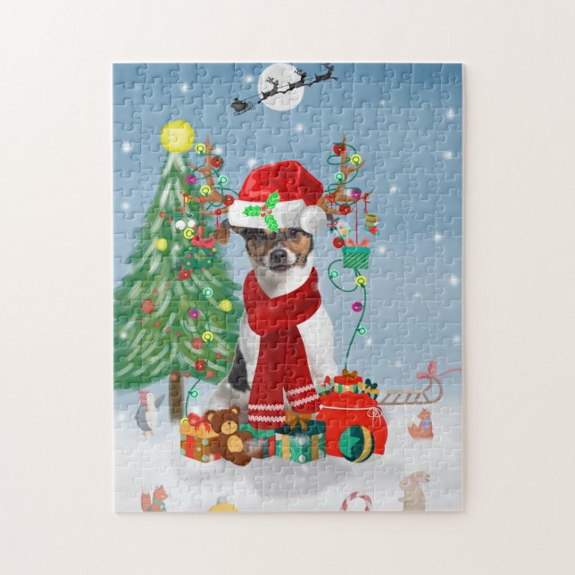 Jack Russell Terrier Dog in Schnee Weihnachtsgesch (Vertikal)