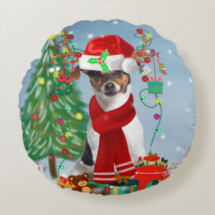 Jack Russell Terrier Dog in Schnee Weihnachtsgesch Rundes Kissen