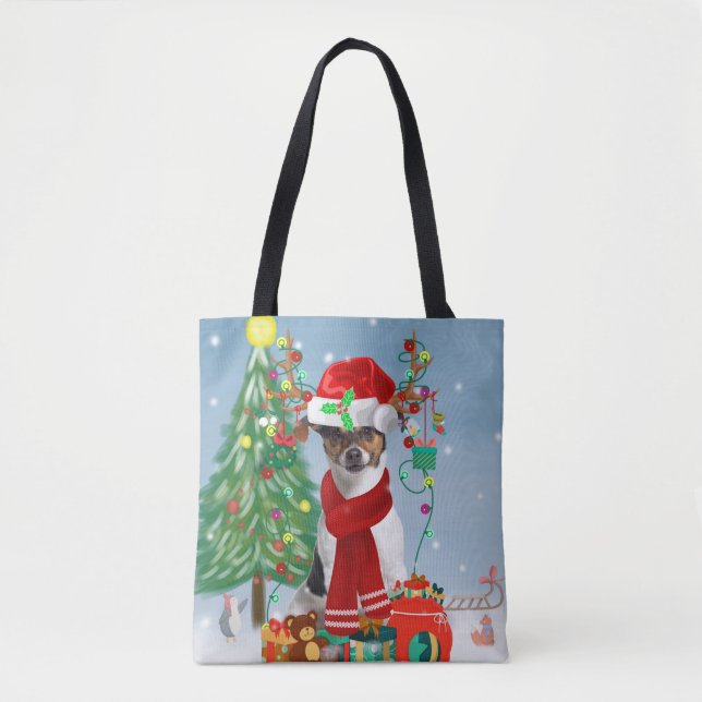 Jack Russell Terrier Dog in Schnee Weihnachtsgesch Tasche (Vorderseite)