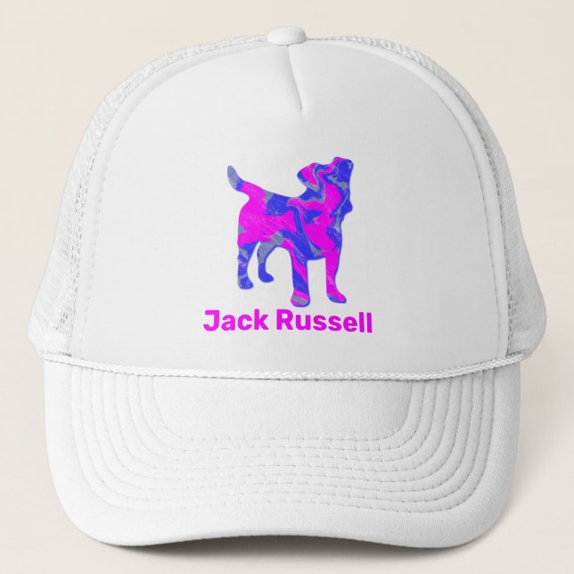 Jack Russell Terrier Dog Niedlich Pink&Blue Silhou Truckerkappe (Vorderseite)