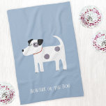 Jack Russell Terrier Dog Personalisiert Geschirrtuch<br><div class="desc">Ein niedlicher,  aber lebhafter Jack Russell Terrier Hund auf blauem Hintergrund. Diese schönen kleinen Welpen sind auch als Parson Russell Terriers bekannt. Text kann entfernt oder geändert werden,  um eine weitere Personalisierung zu erreichen.</div>