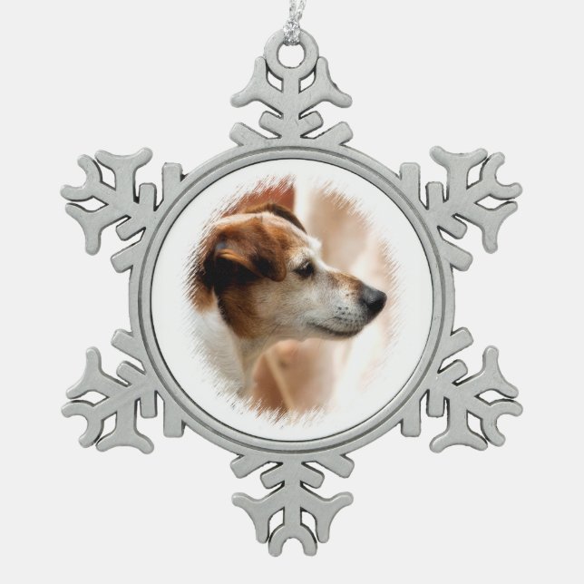 JACK RUSSELL TERRIER DOG SCHNEEFLOCKEN Zinn-Ornament (Vorderseite)