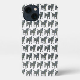 Jack Russell Terrier Dog Silhouette Grid White iPhone Hülle