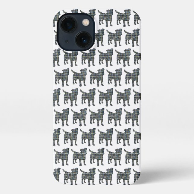Jack Russell Terrier Dog Silhouette Grid White iPhone Hülle (Rückseite)