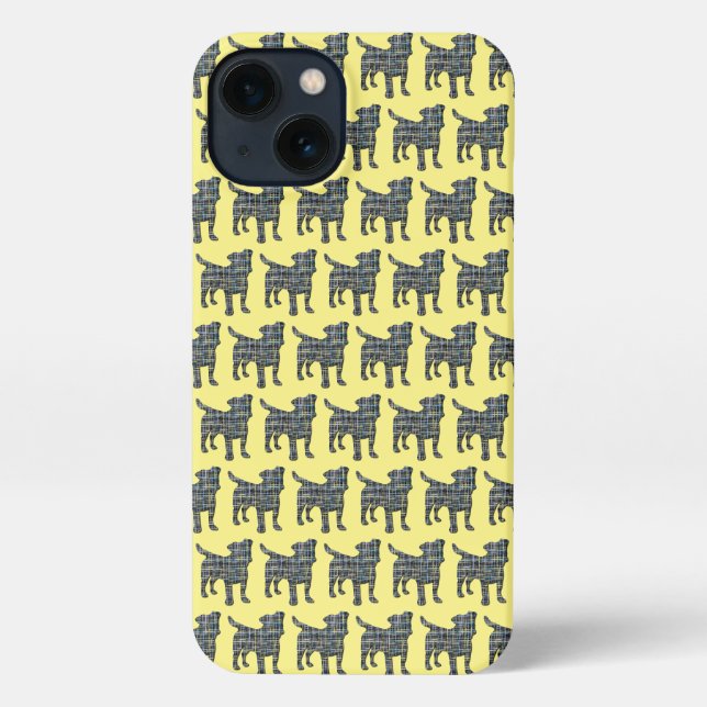 Jack Russell Terrier Dog Silhouette Grid Yellow iPhone Hülle (Rückseite)