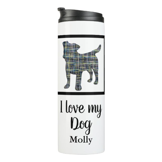 Jack Russell Terrier Dog Yellow & Blue Silhouette Thermosbecher (Nach rechts gedreht)