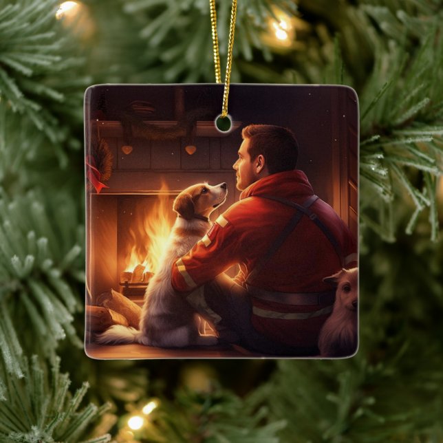 Jack Russell Terrier Fireman, Puppy, Pet Dog Lover Keramikornament (Baum)
