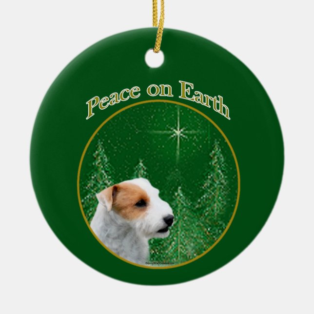 Jack Russell Terrier (gebrochen) Peace Schlüsselan Keramik Ornament (Vorne)