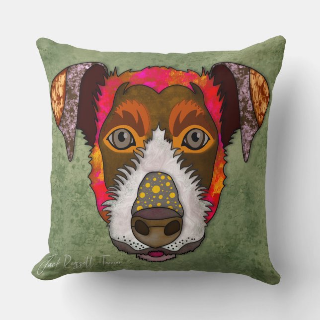 Jack Russell Terrier handgemalt Throw Kissen (Vorderseite)