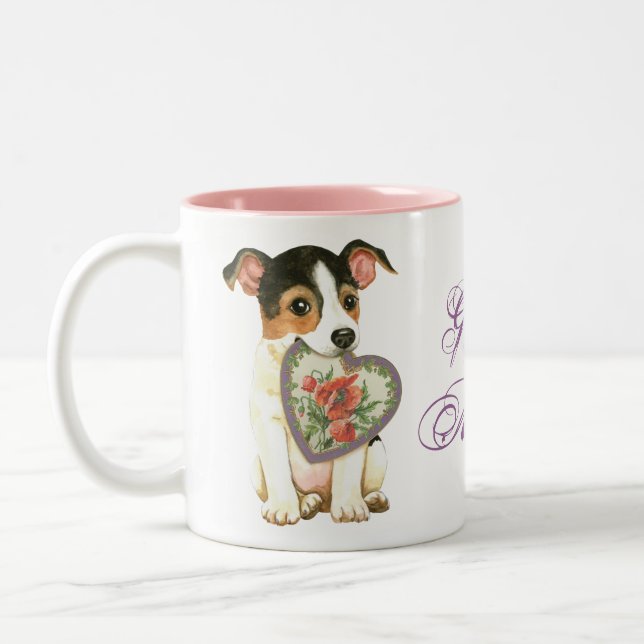 Jack-Russell-Terrier-Herz-Mama Zweifarbige Tasse (Links)