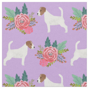 Jack Russell Terrier Hund rosa und lila Blumen Stoff
