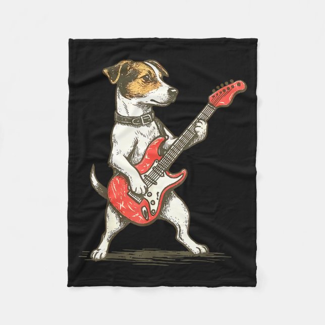 Jack Russell Terrier Hund spielt Gitarre Rocker Gu Fleecedecke (Vorderseite)