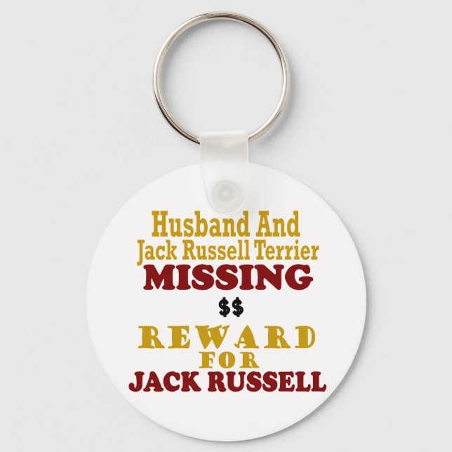 Jack Russell Terrier & Husband Vermisste Belohnung Schlüsselanhänger (Vorderseite)