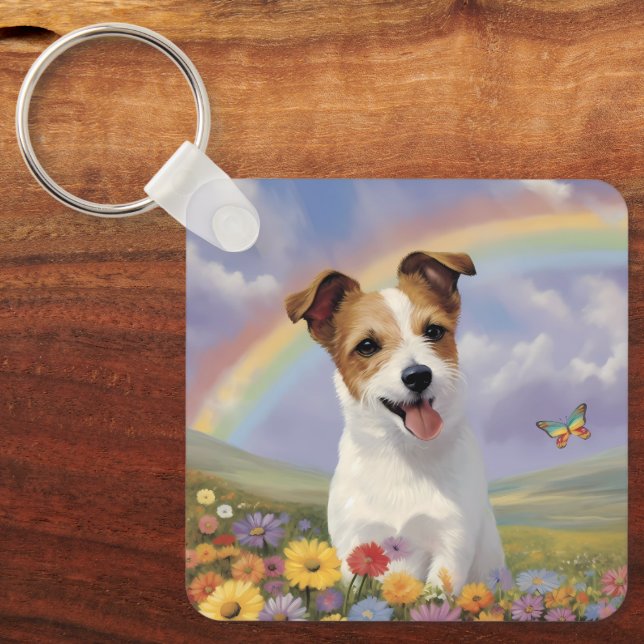 Jack Russell Terrier Individuelle Name Rainbow But Schlüsselanhänger (Vorderseite)