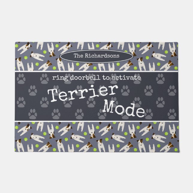 Jack Russell Terrier Mode personalisiert Familienn Fußmatte (Vorderseite)