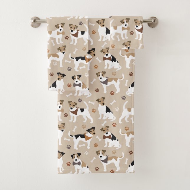 Jack Russell Terrier Paws and Bones Badetuch Set (Insitu)