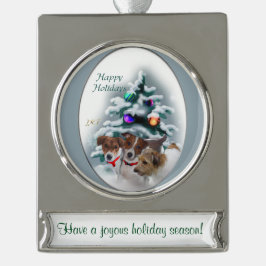 Jack Russell Terrier Personalisiert Weihnachten Banner-Ornament Silber
