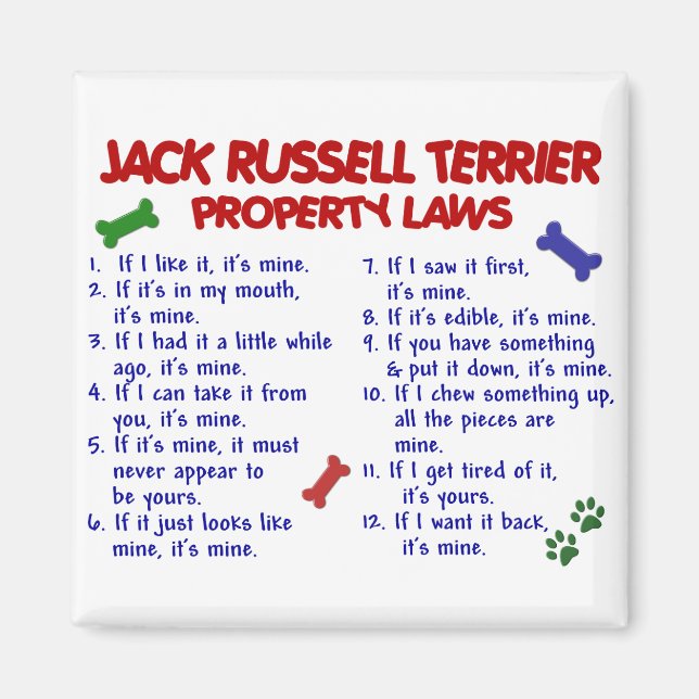 JACK RUSSELL TERRIER Property Laws 2 Magnet (Vorne)