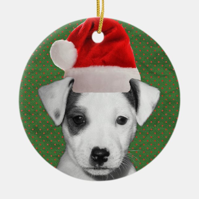 Jack-Russell-Terrier-Sankt-Welpe Keramik Ornament (Vorne)