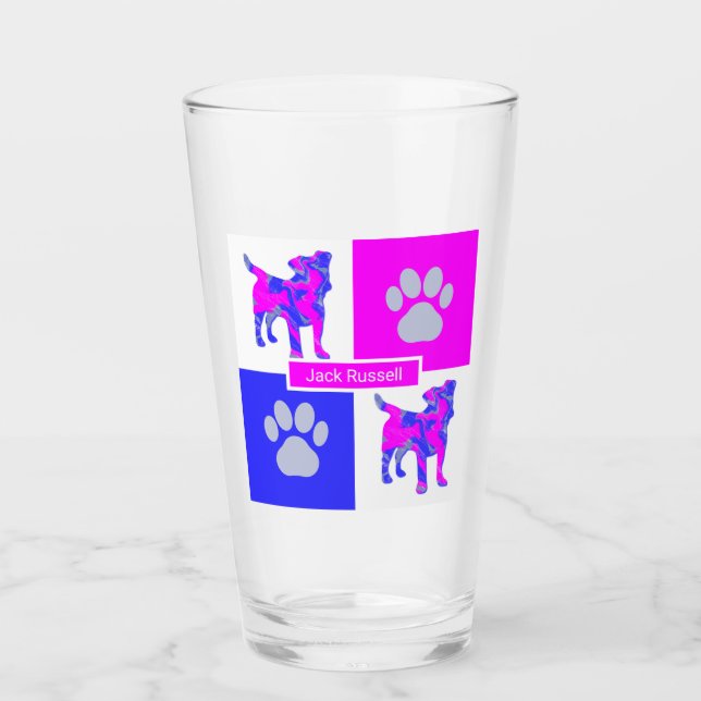 Jack Russell Terrier Silhouette Dog & Paw Pink Glas (Vorderseite)