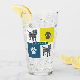 Jack Russell Terrier Silhouette Dog & Paw Y&B Grid Glas