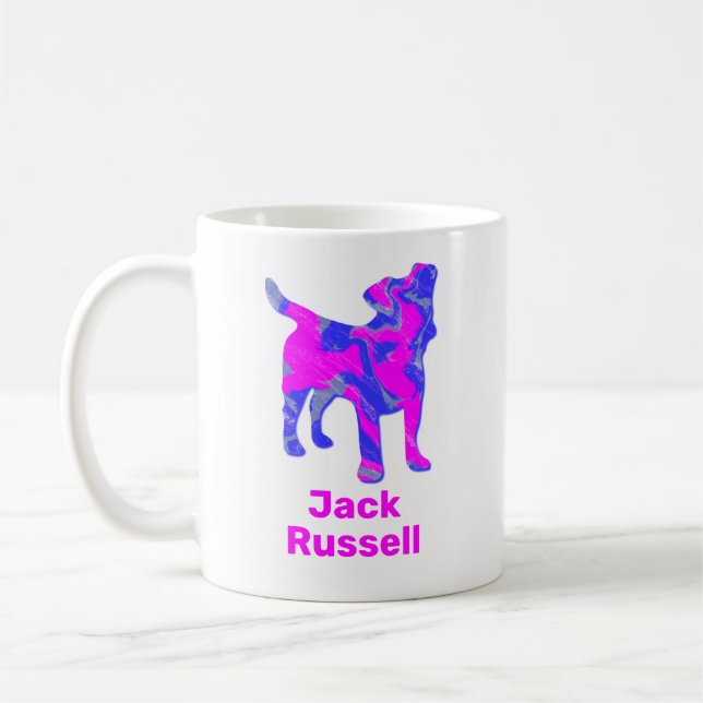 Jack Russell Terrier Silhouette Pink & Blue Kaffeetasse (Links)