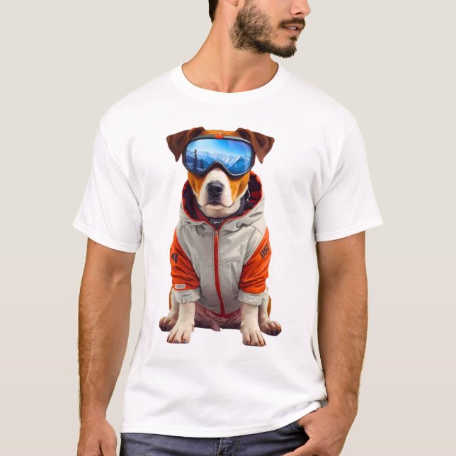 Jack Russell Terrier Ski Dog Art – Cute Winter Dog T-Shirt (Vorderseite)