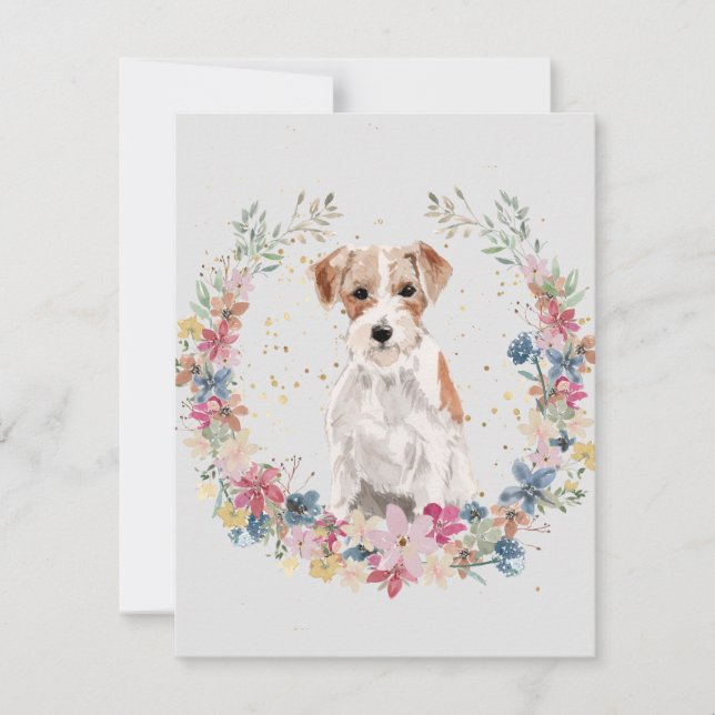 Jack Russell Terrier Spring Flowers Monogram Mitteilungskarte (Vorderseite)