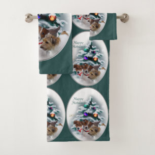 Jack-Russell-Terrier-Trio-Weihnachten Badhandtuch Set