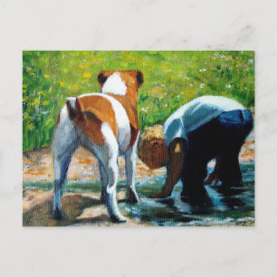 JACK RUSSELL TERRIER UND Junge: KUNST Postkarte