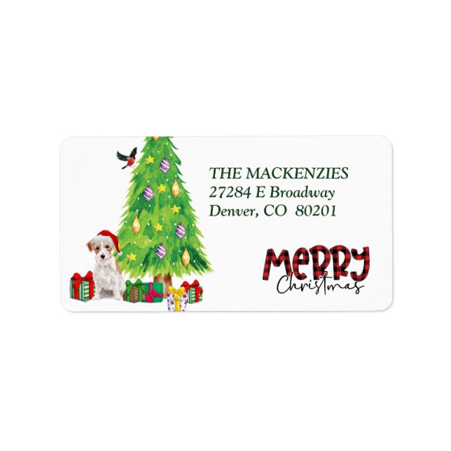 Jack Russell Terrier und Weihnachtsbaumlabel Adressaufkleber (Vorne)